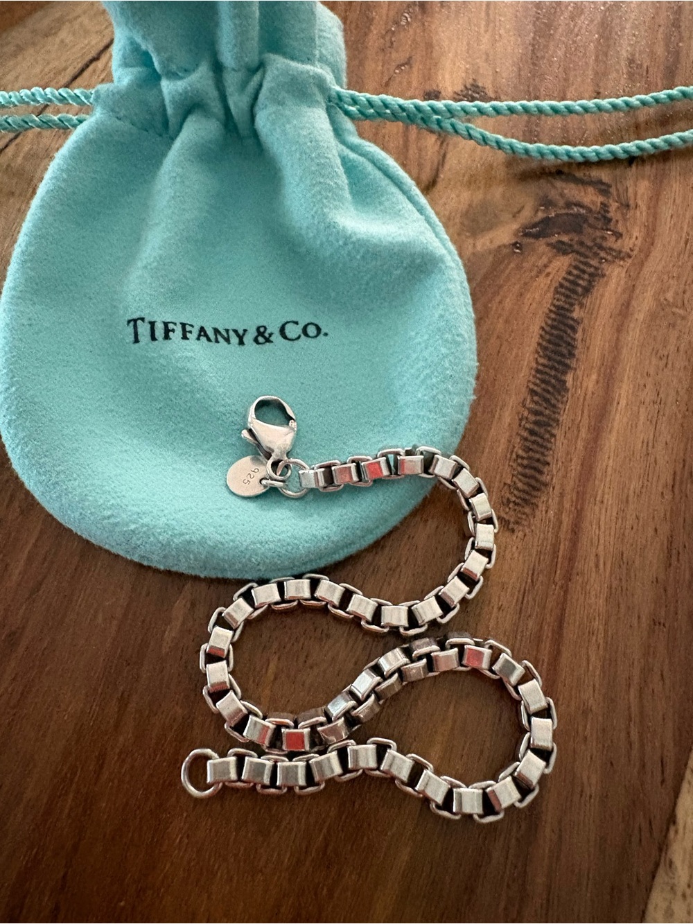 Tiffany & Co. Sterling Silver Box-Link Bracelet with Tiffany Blue Pouch